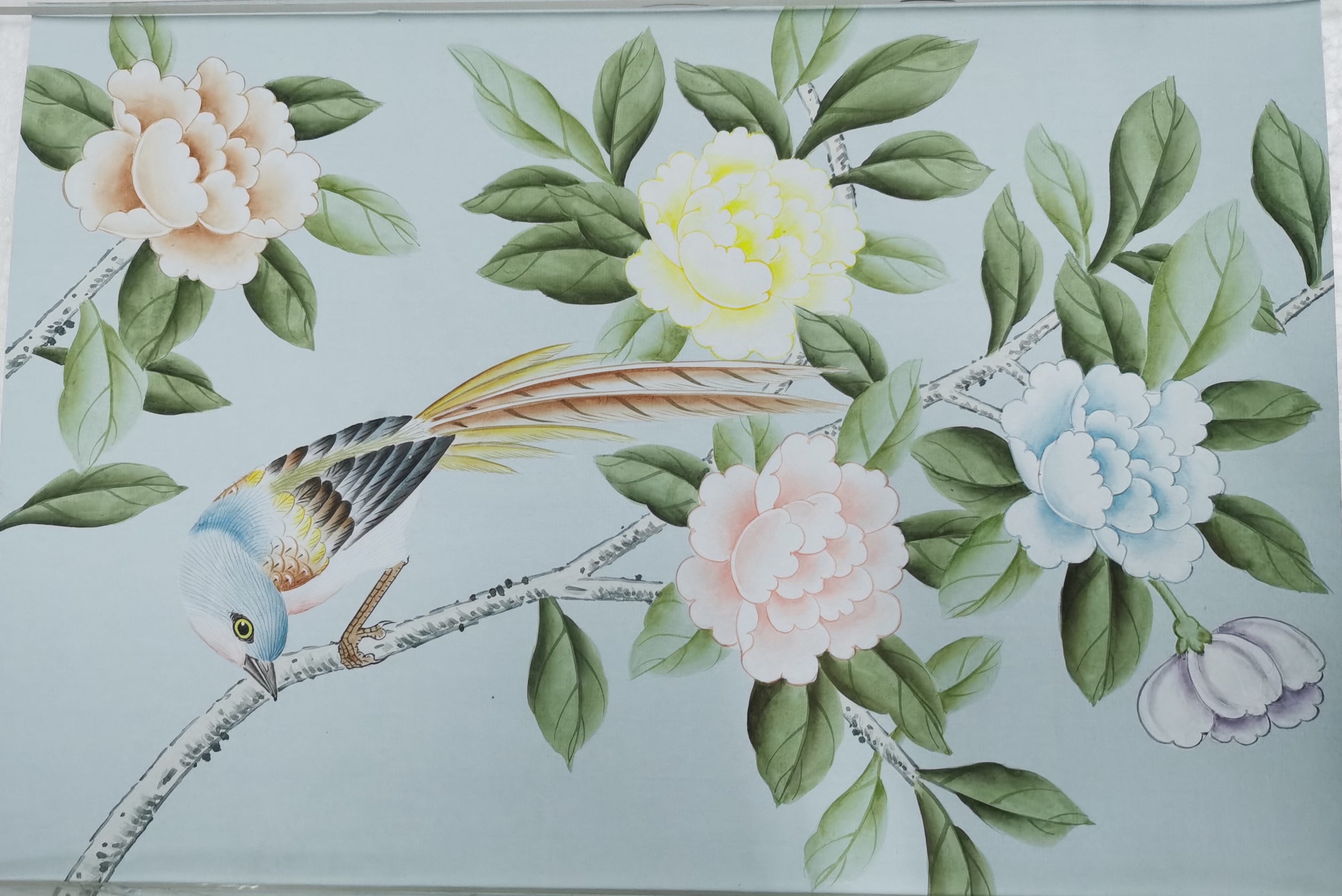 SAMPLE IN STOCK for Lingering Garden Chinoiserie Handpainted Wallpaper 12" x 8"