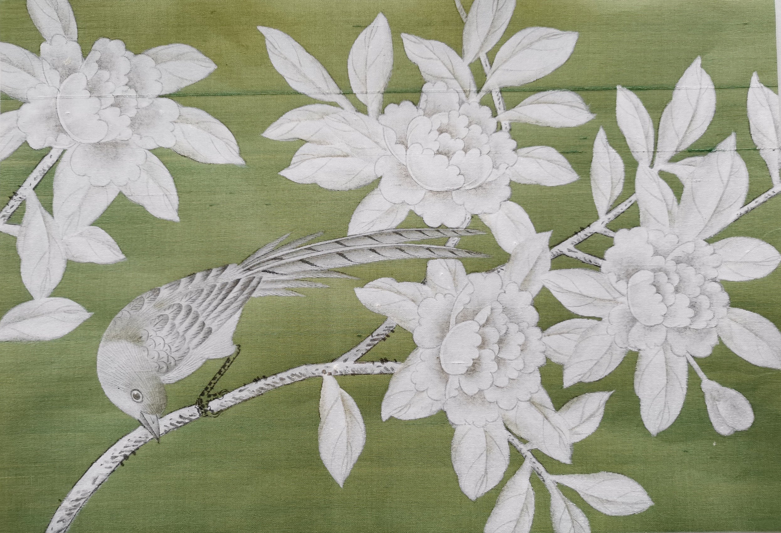 SAMPLE IN STOCK for Lingering Garden Chinoiserie Handpainted Wallpaper 12" x 8"