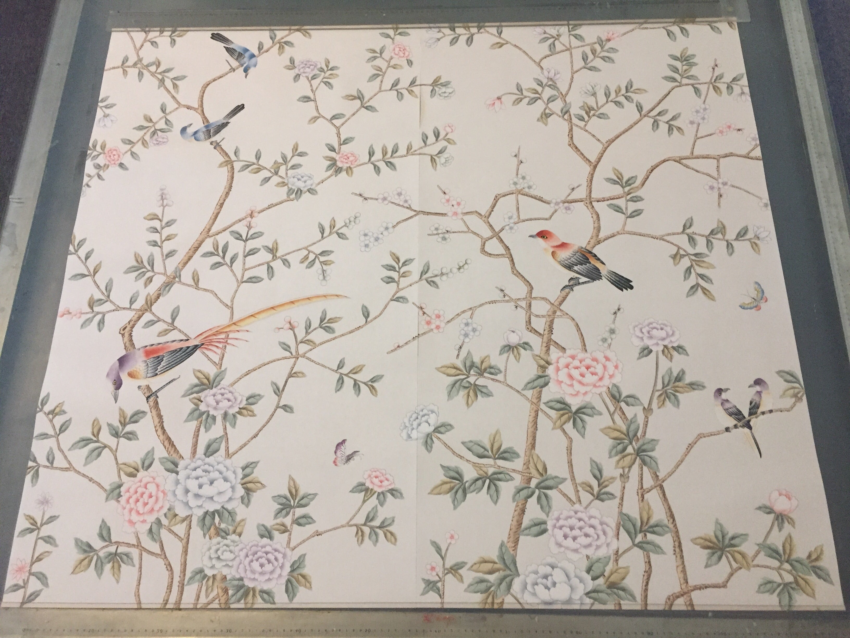 24" x 42" Chinoiserie Handpainted Artwork on White Silk SP-3 Without Frame