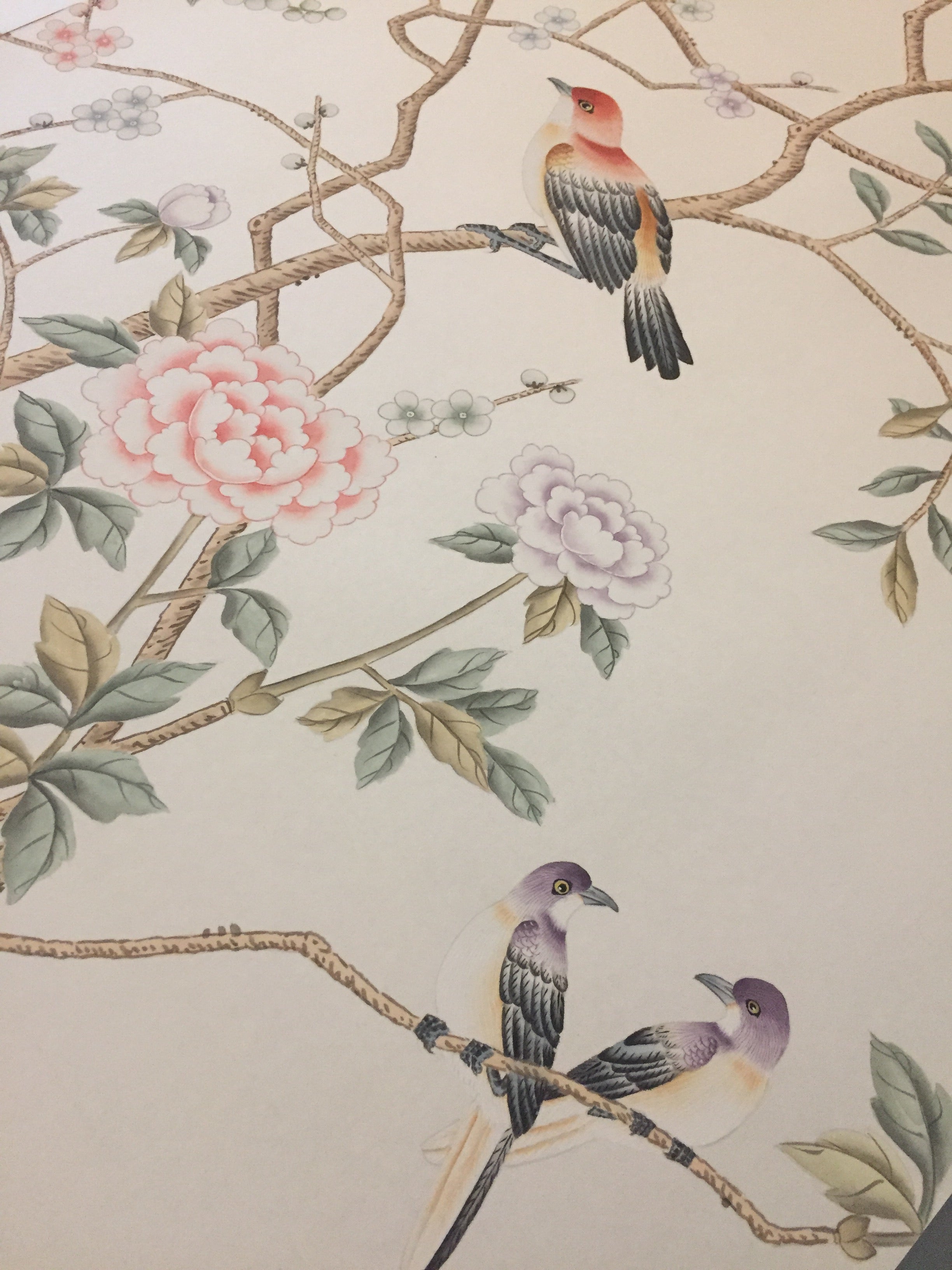 24" x 42" Chinoiserie Handpainted Artwork on White Silk SP-3 Without Frame