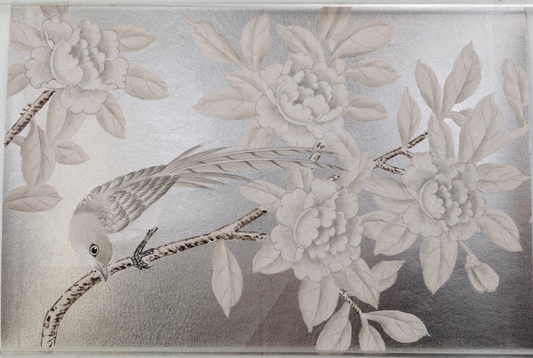 SAMPLE IN STOCK for Lingering Garden Chinoiserie Handpainted Wallpaper 12" x 8"