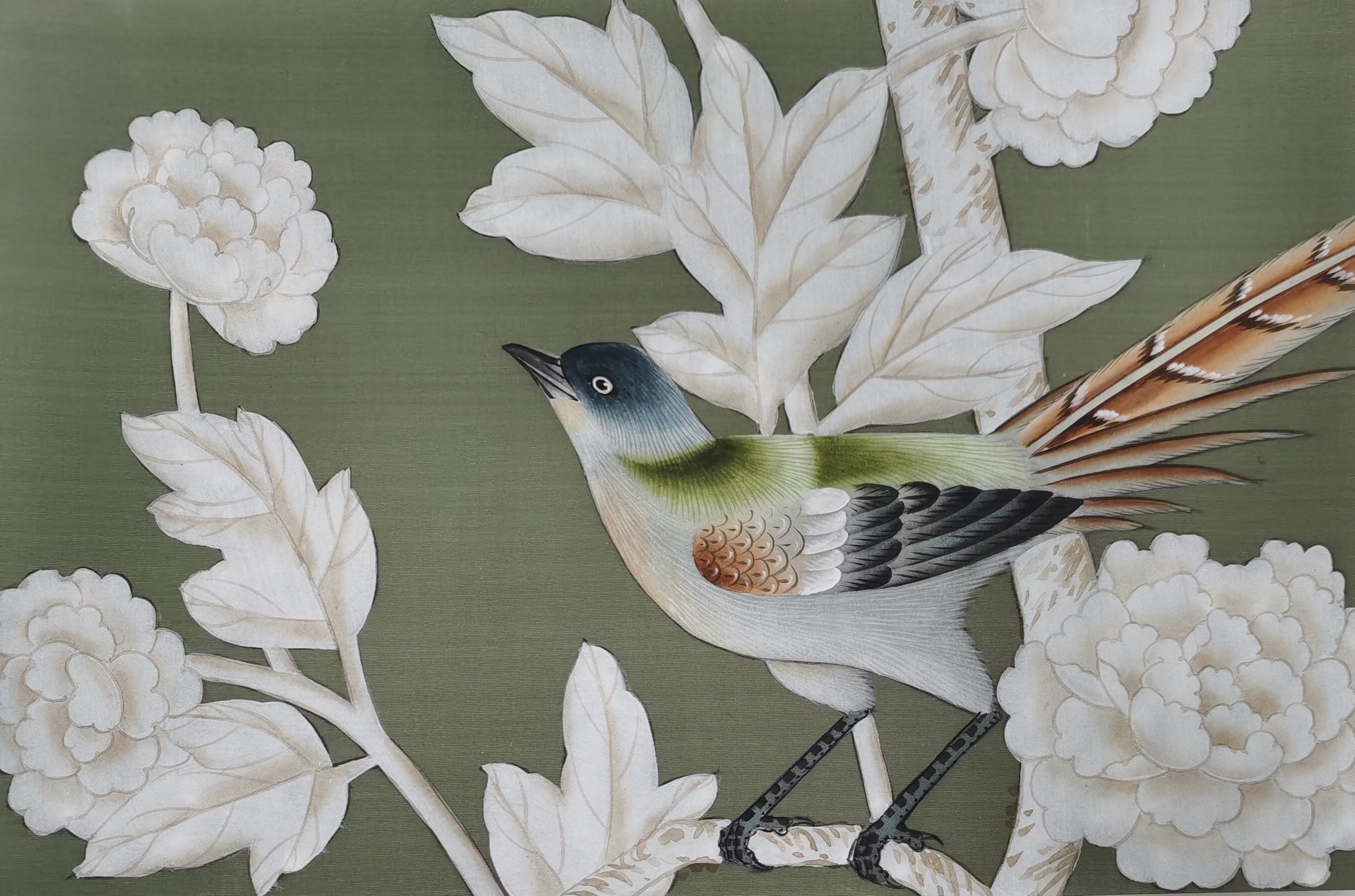 G-005 Sample IN STOCK for Chinoiserie Handpainted Wallpaper 12" x 8"