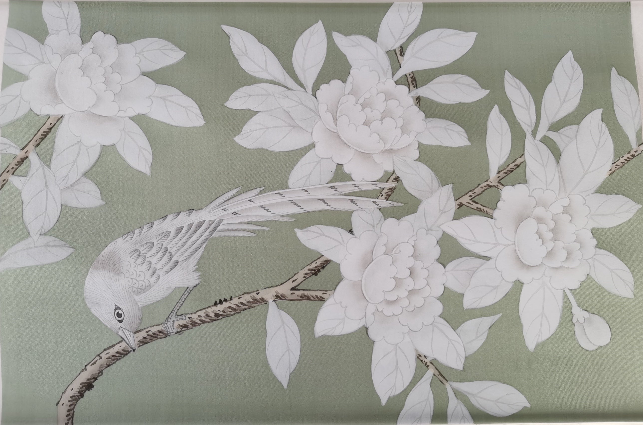 SAMPLE IN STOCK for Lingering Garden Chinoiserie Handpainted Wallpaper 12" x 8"