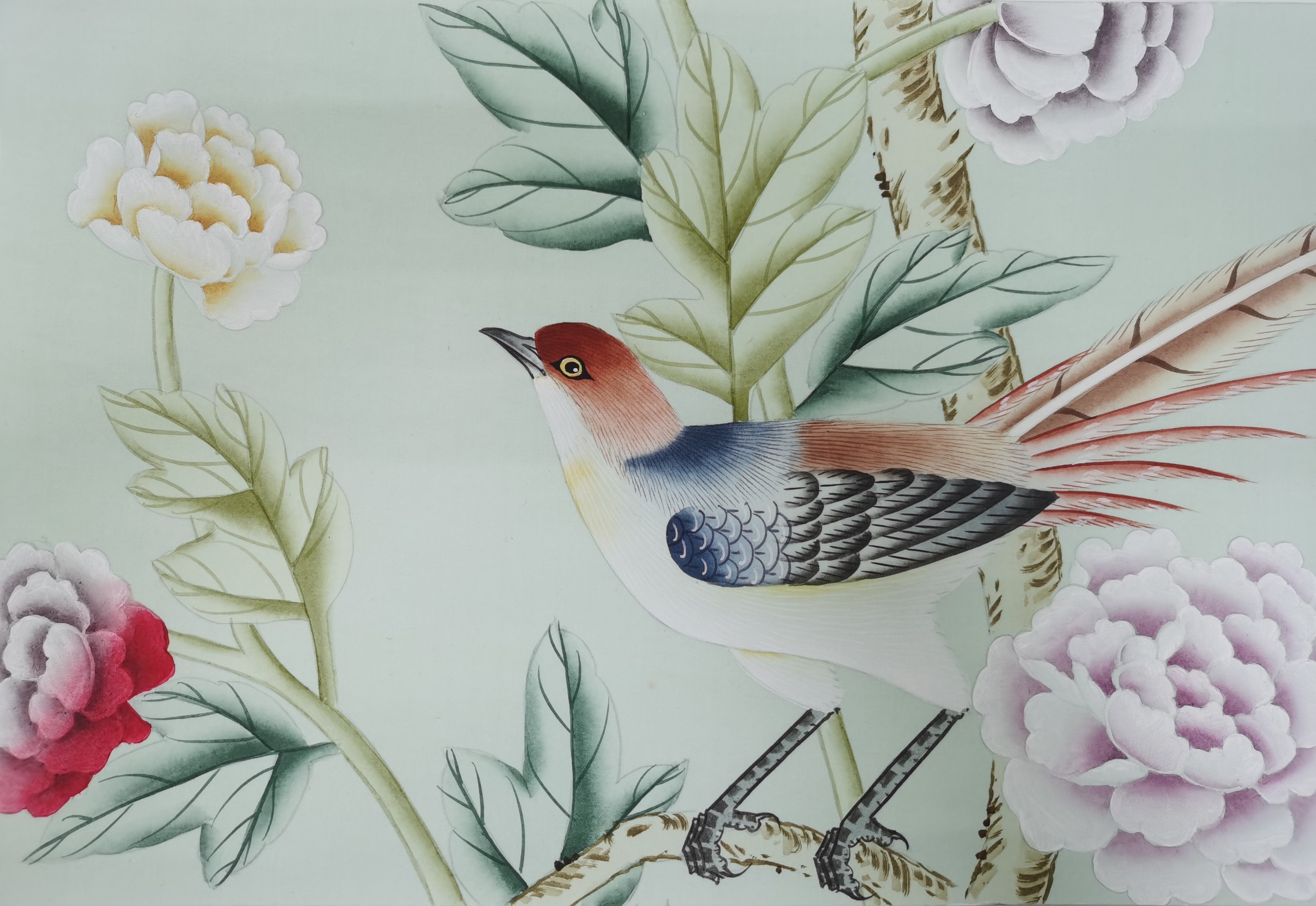 G-005 Sample IN STOCK for Chinoiserie Handpainted Wallpaper 12" x 8"