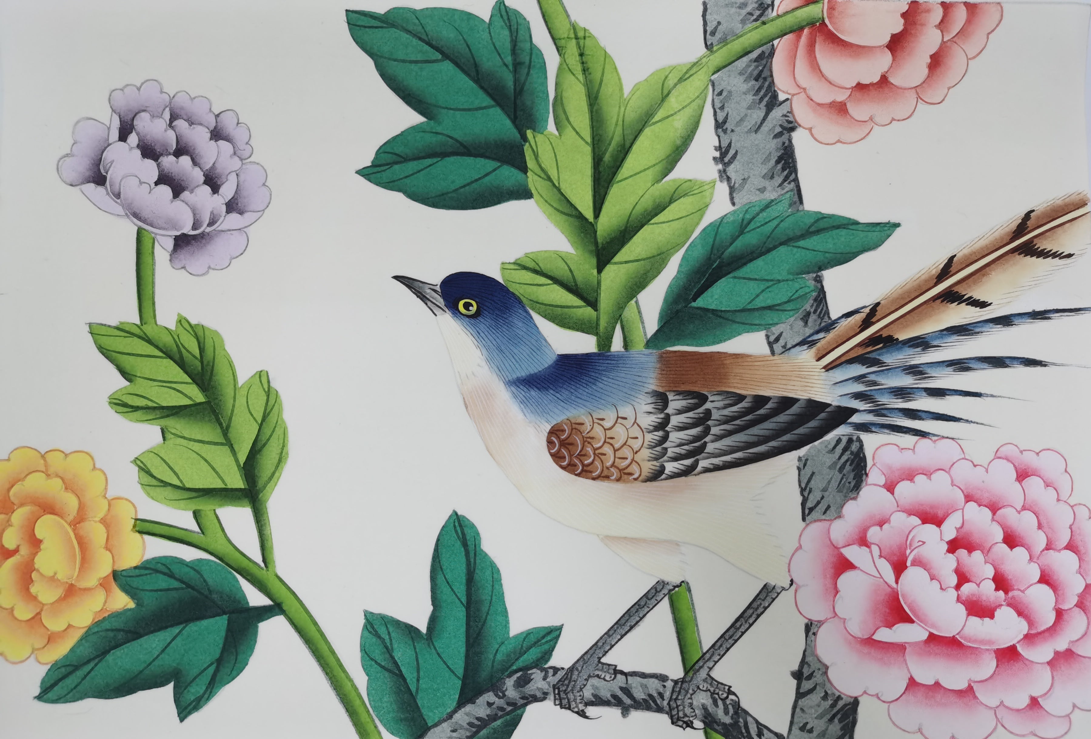 G-005 Sample IN STOCK for Chinoiserie Handpainted Wallpaper 12" x 8"