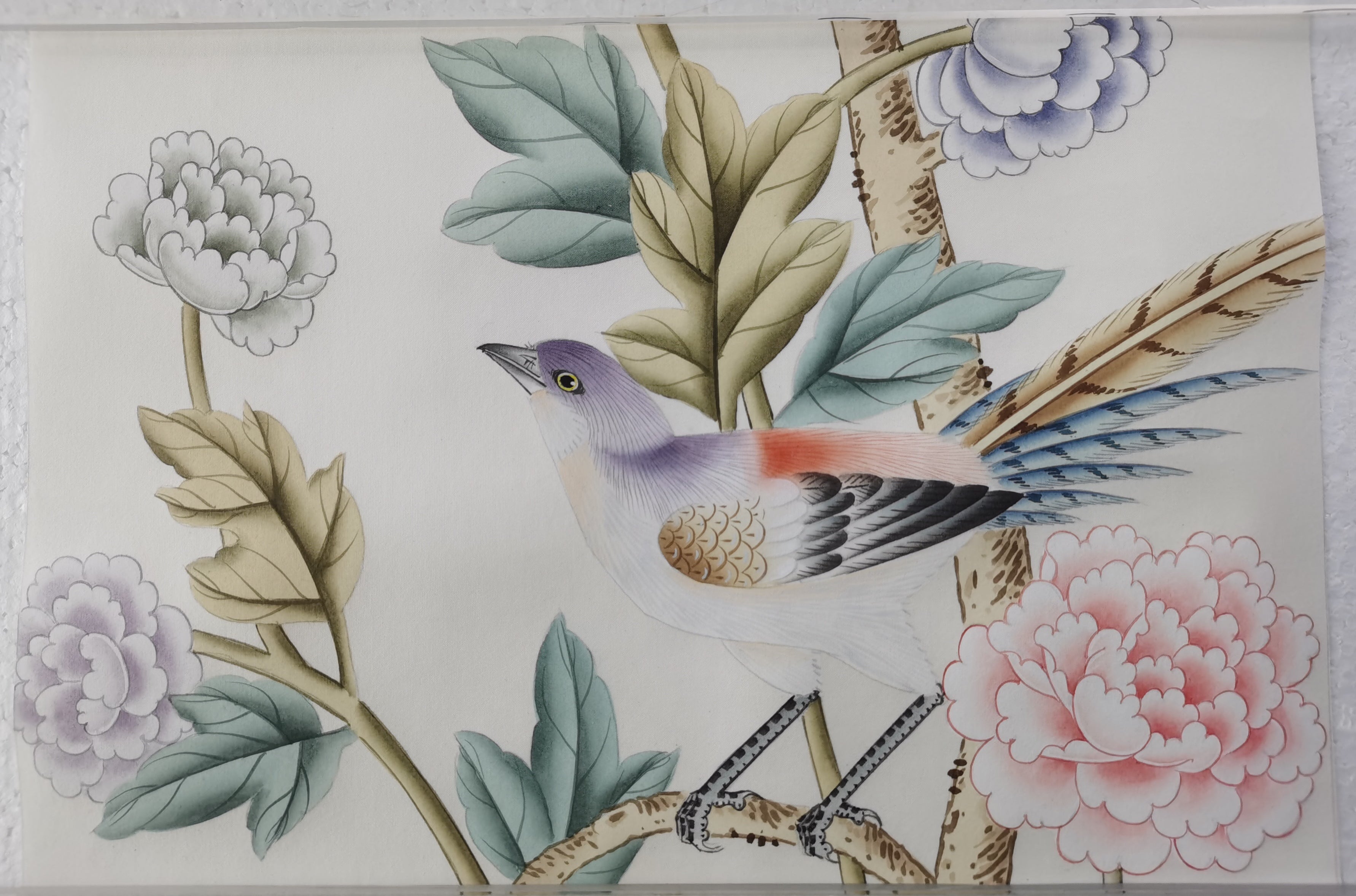 G-005 Sample IN STOCK for Chinoiserie Handpainted Wallpaper 12" x 8"