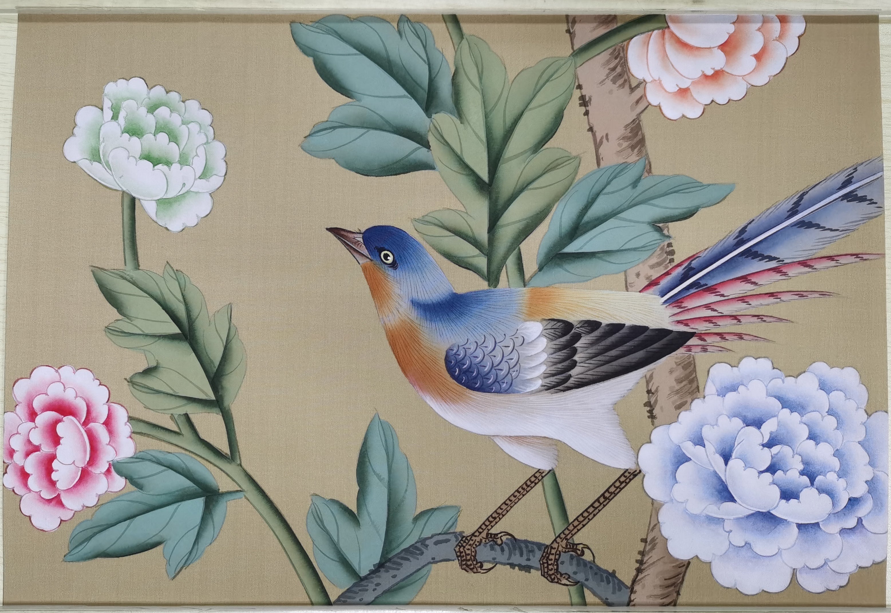 G-005 Sample IN STOCK for Chinoiserie Handpainted Wallpaper 12" x 8"