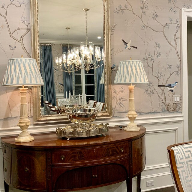 Chinoiserie Handpainted Wallpaper on Grey Silk with Partial Hand Embroidery Custom Size Available