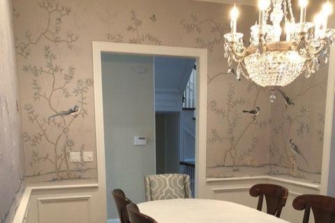 Chinoiserie Handpainted Wallpaper on Light Grey Silk SP-15 with Partial Hand Embroidery Custom Size Available