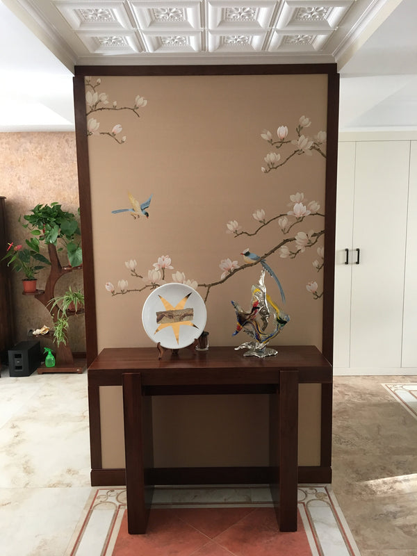 52"x 90" Single Panel for Chinoiserie Handpainted Magnolia with Birds