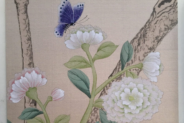 G-006 SAMPLE in STOCK for Chinoiserie Handpainted Wallpaper on Purple Silk CS-17