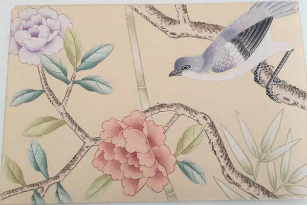 Custom-made Chinoiserie hand-painted wallpaper with intricate floral and bird motifs, tailored to fit any wall size and color scheme.