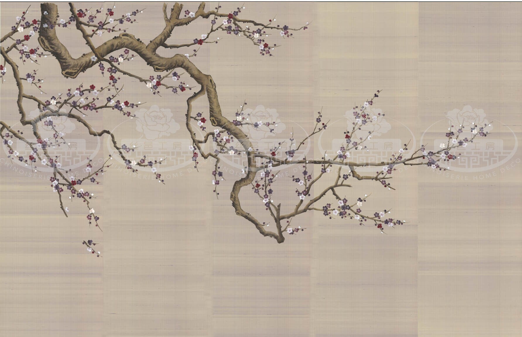 G-018 Plum Blossoms on Light Purple CS Silk Custom Size Available