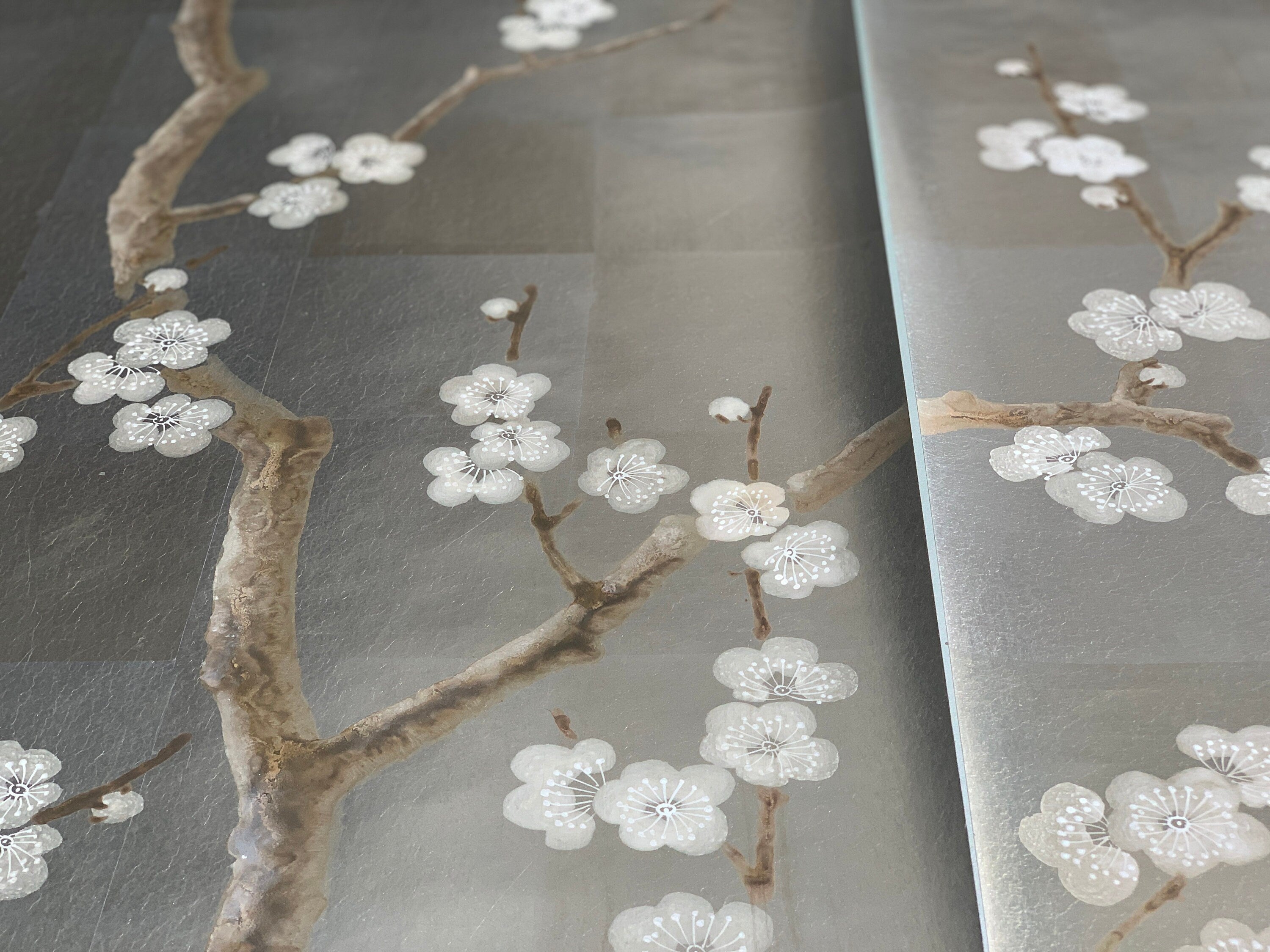 G-018 Plum Blossom in Unconscious Style on Metallic Leaf, Custom Size Available