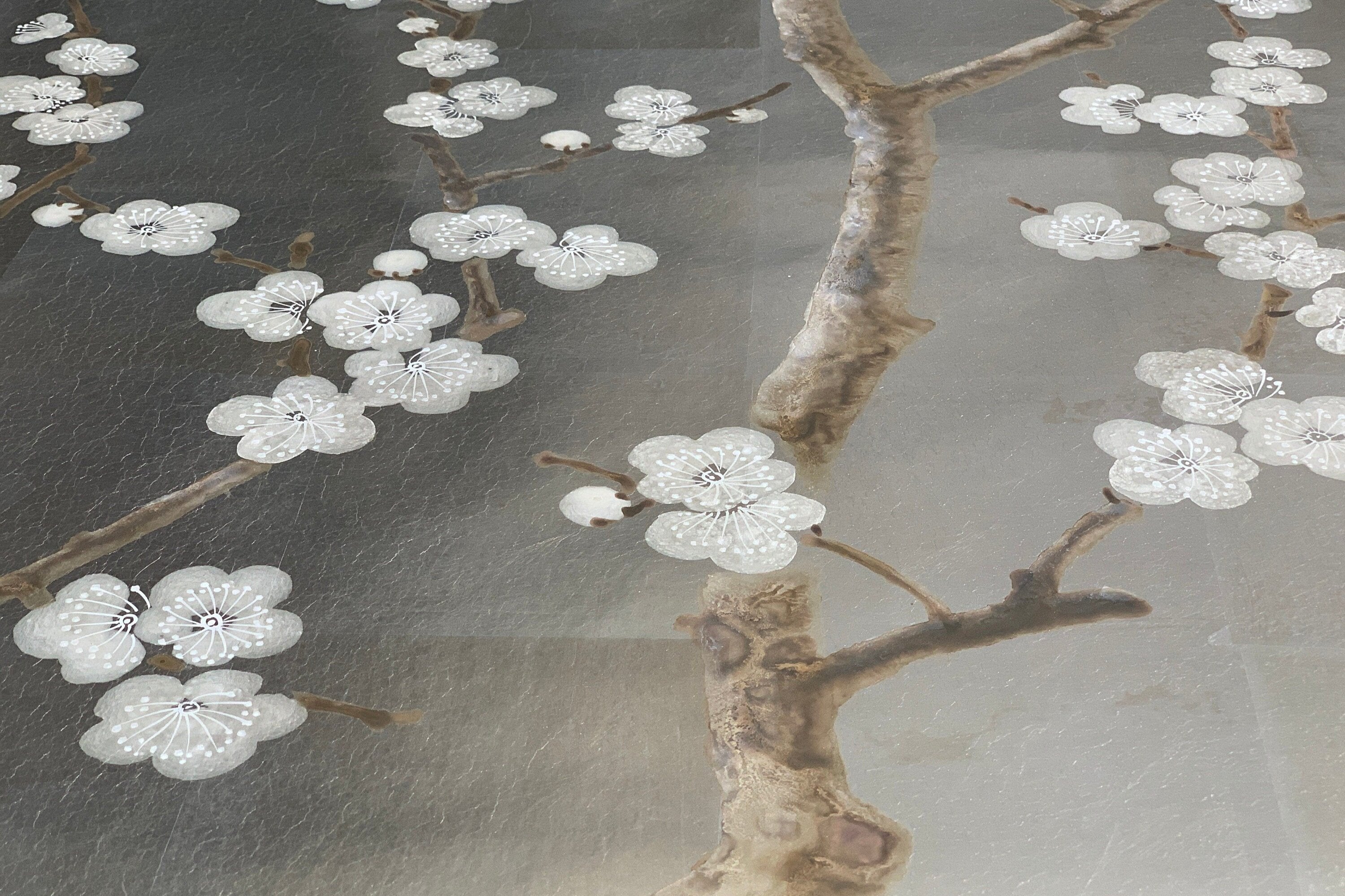 G-018 Plum Blossom in Unconscious Style on Metallic Leaf, Custom Size Available