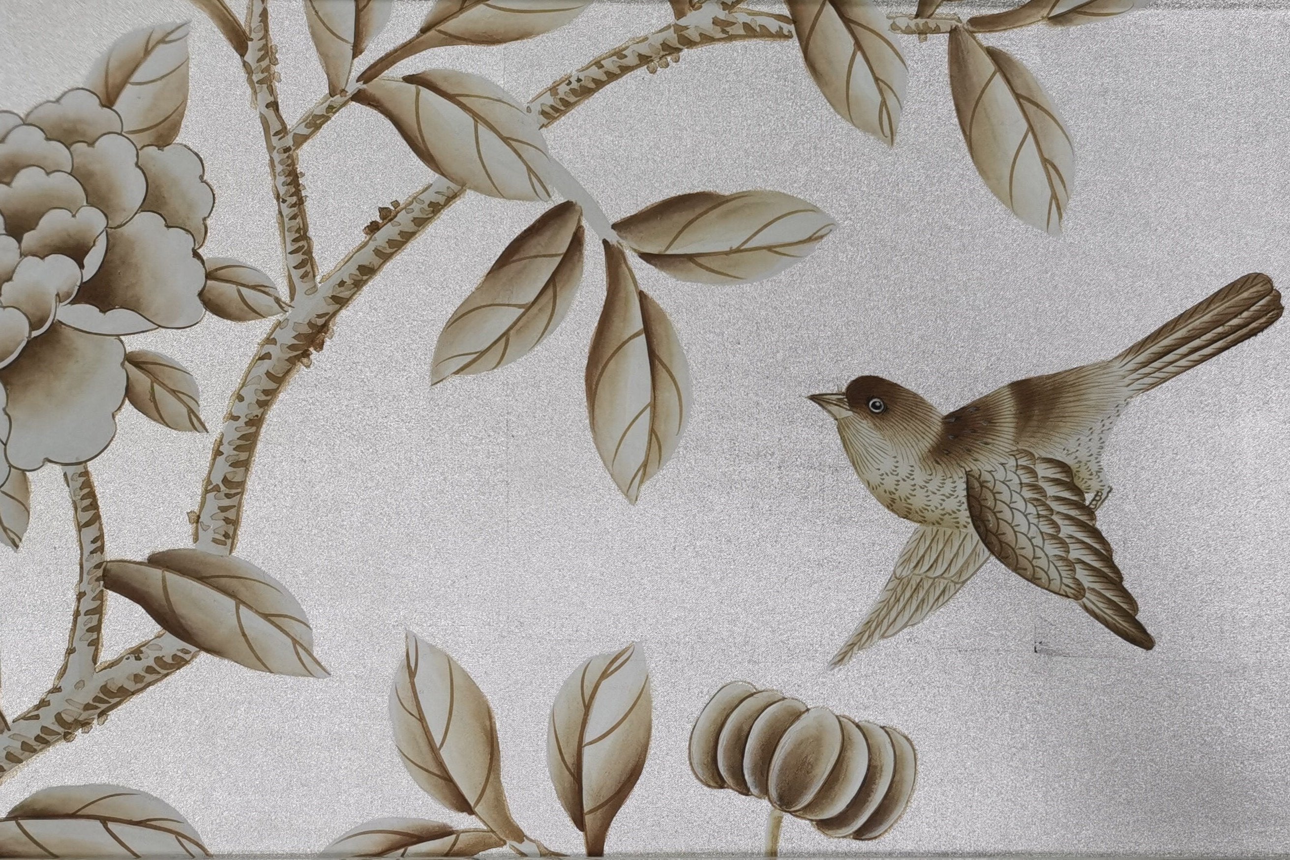 G-008 SAMPLE in STOCK for Handpainted Wallpaper on Silver Gilded Silk HML-7