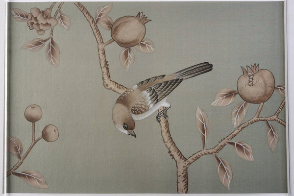 G-006 SAMPLE in STOCK for Chinoiserie Handpainted Wallpaper and Artwork on Green Silk SP-10