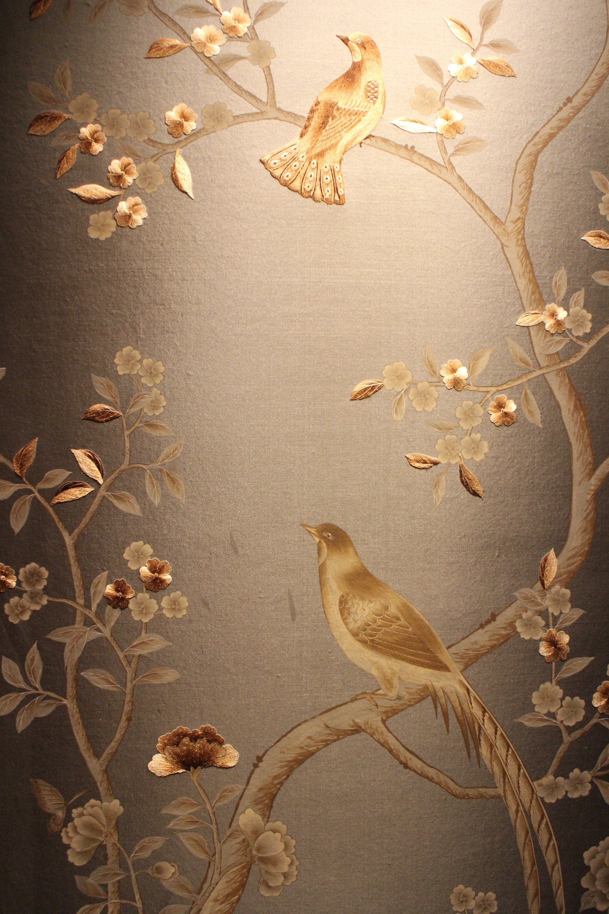 G-006 SAMPLE in STOCK for Chinoiserie Handpainted Wallpaper and Artwork on Green Silk SP-10