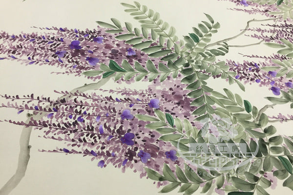 Wisteria: Chinoiserie Handpainted Wallpaper with Partial Hand Embroidery