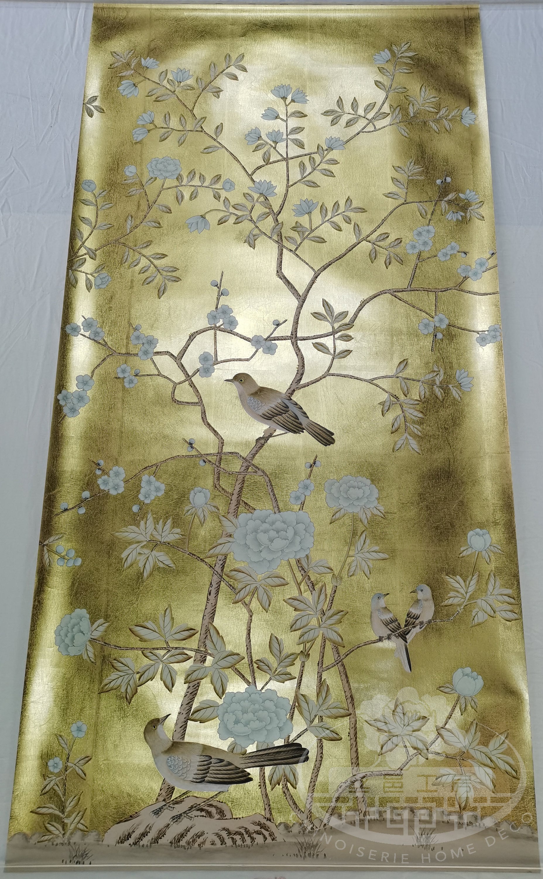 30" x 60" Chinoiserie Handpainted Artwork on Gold Metallic Leaf ML-14