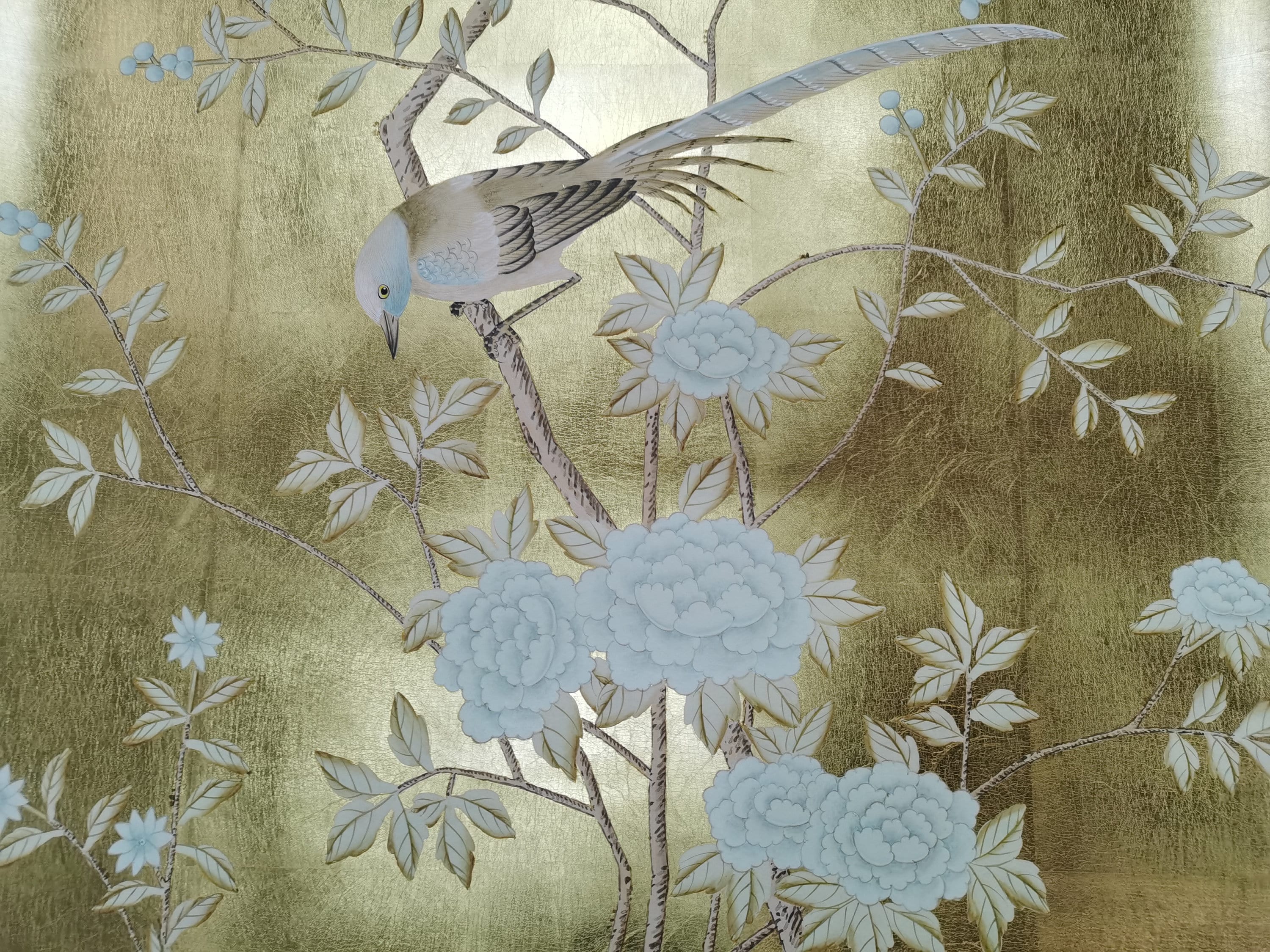 30" x 60" Chinoiserie Handpainted Artwork on Gold Metallic Leaf ML-14