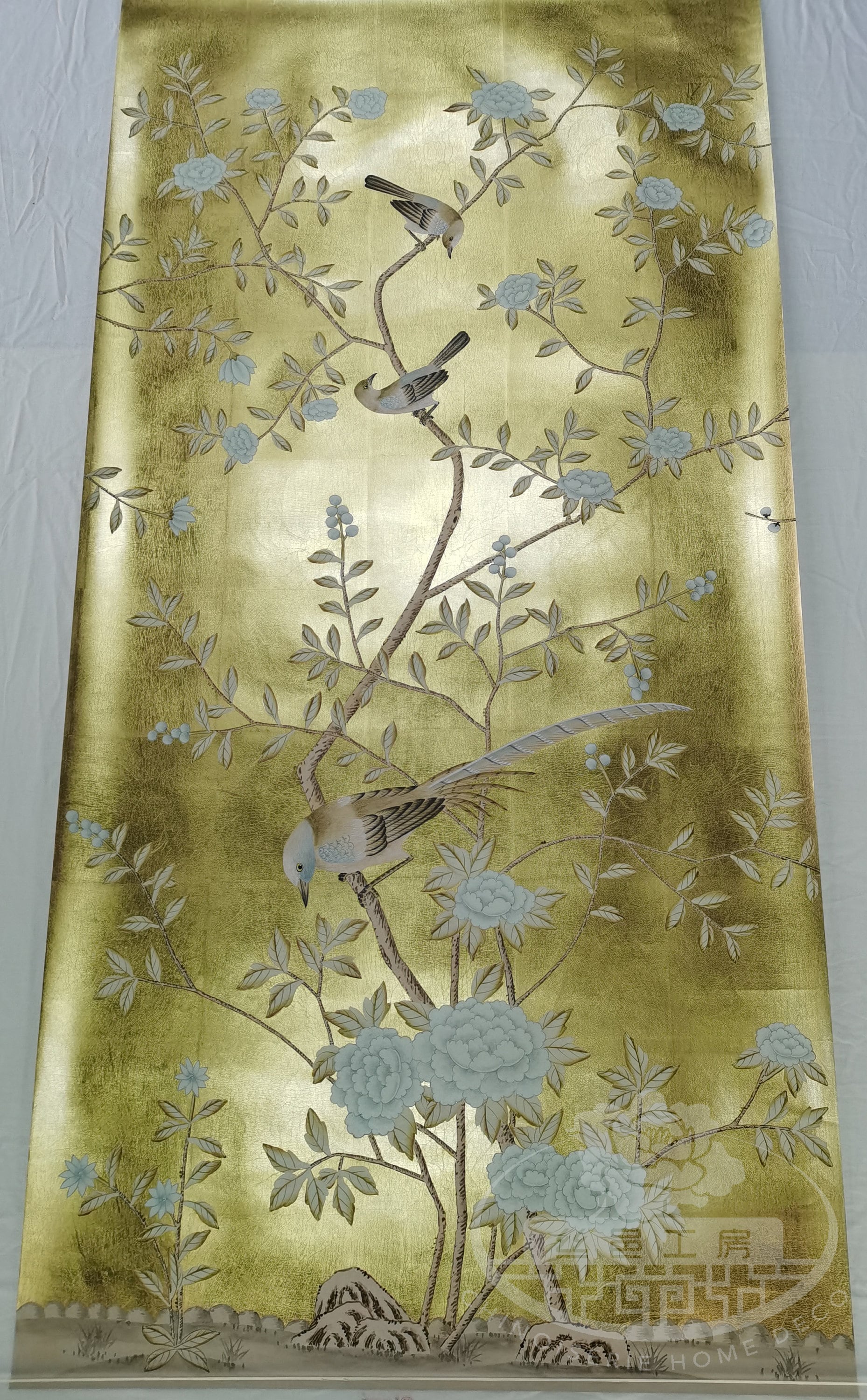 30" x 60" Chinoiserie Handpainted Artwork on Gold Metallic Leaf ML-14