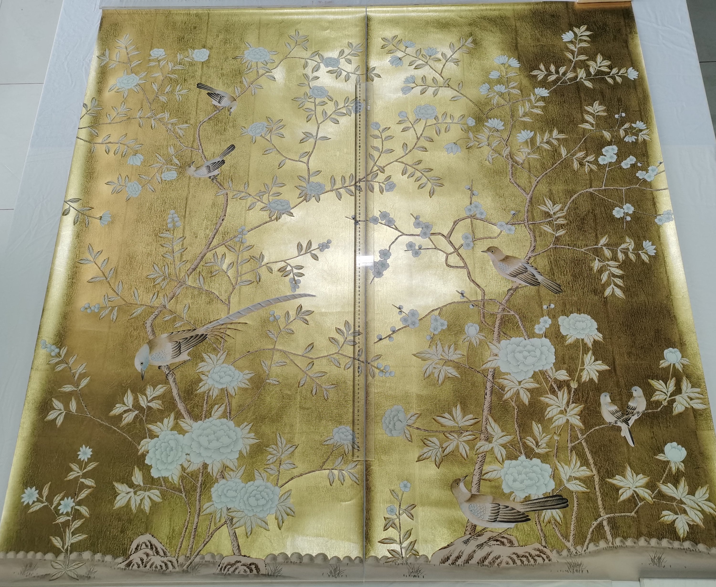 30" x 60" Chinoiserie Handpainted Artwork on Gold Metallic Leaf ML-14