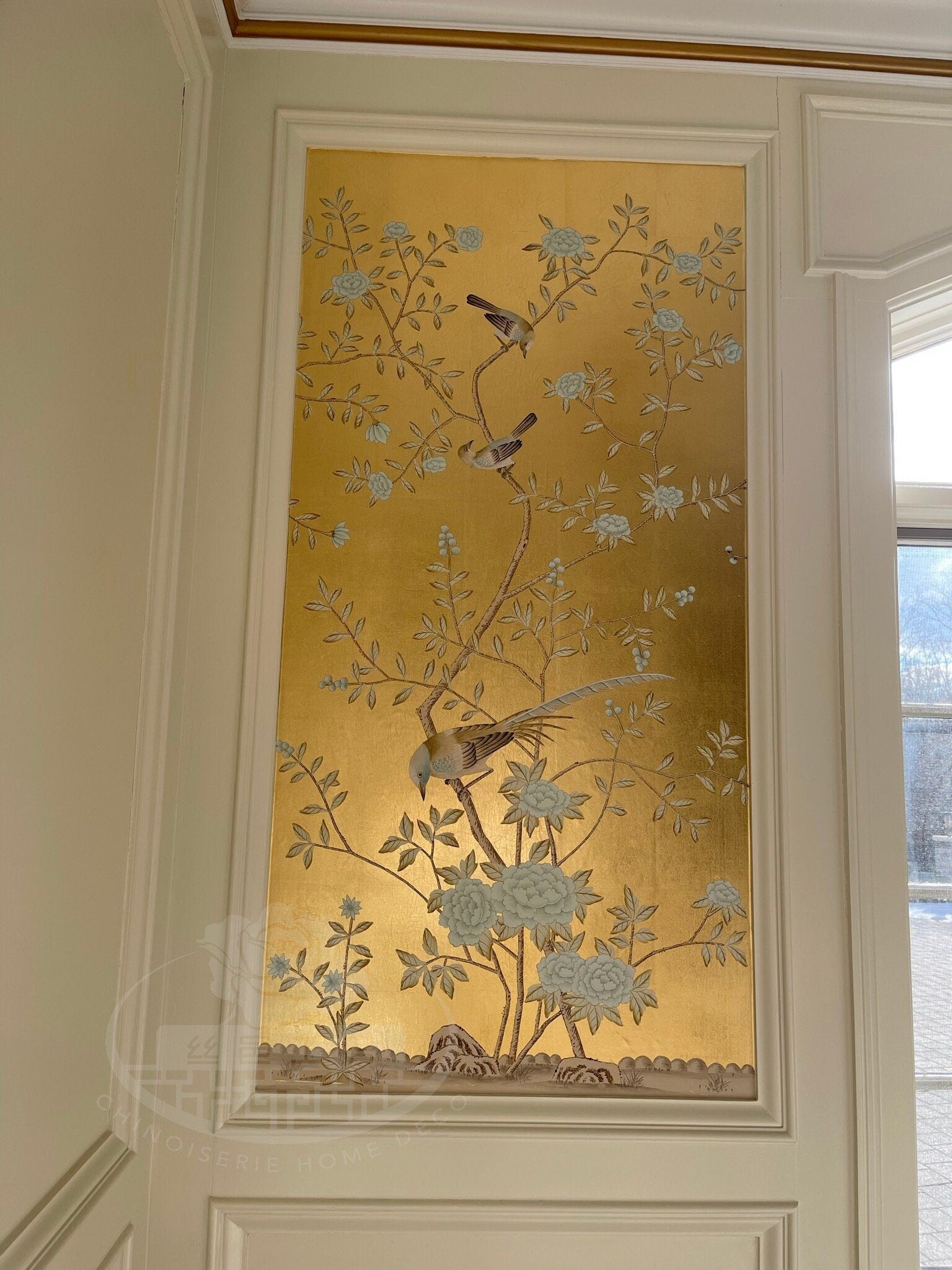 30" x 60" Chinoiserie Handpainted Artwork on Gold Metallic Leaf ML-14