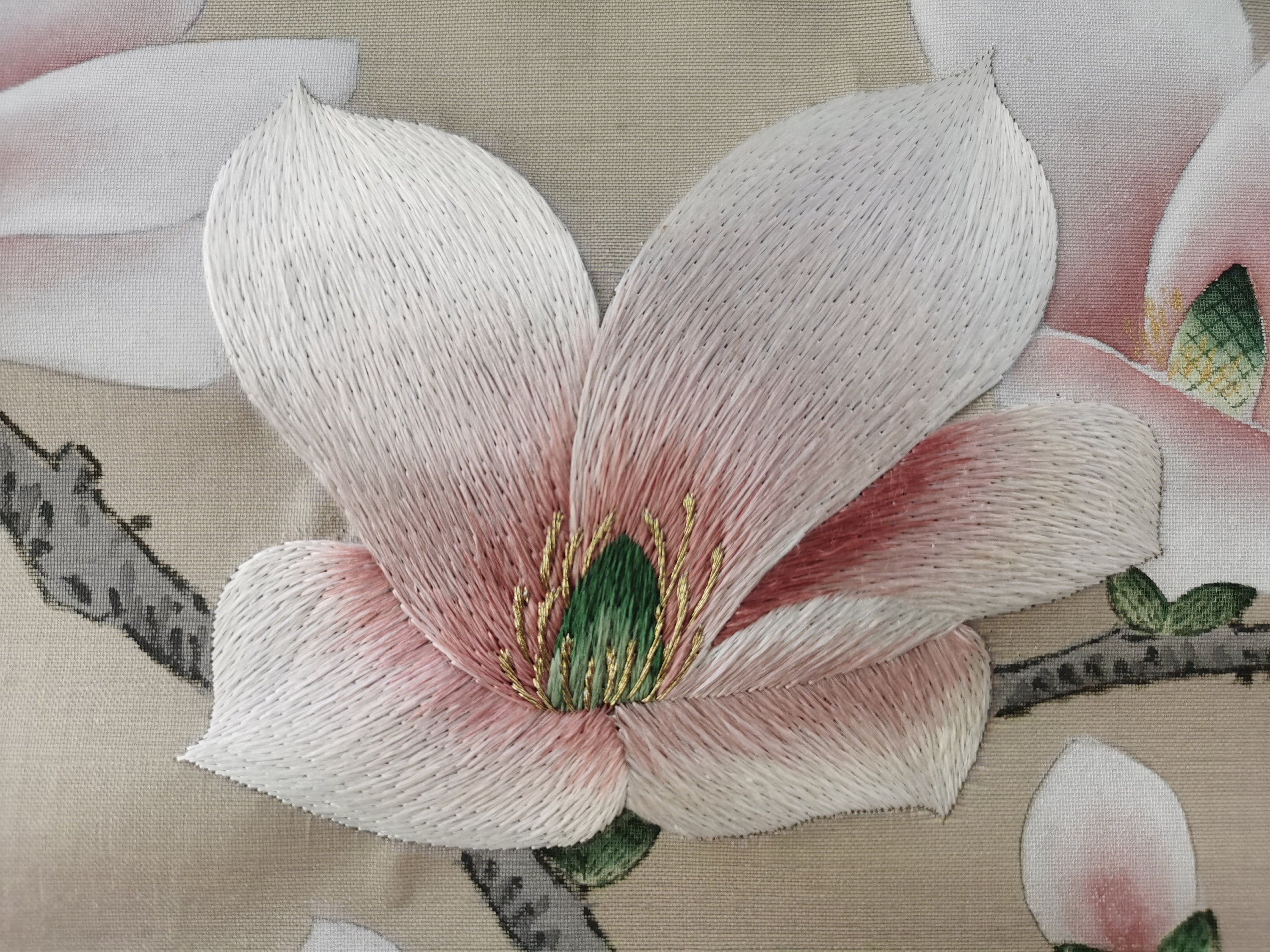 G-001 Embroidered Magnolia SAMPLE in Stockon CS-17 Silk