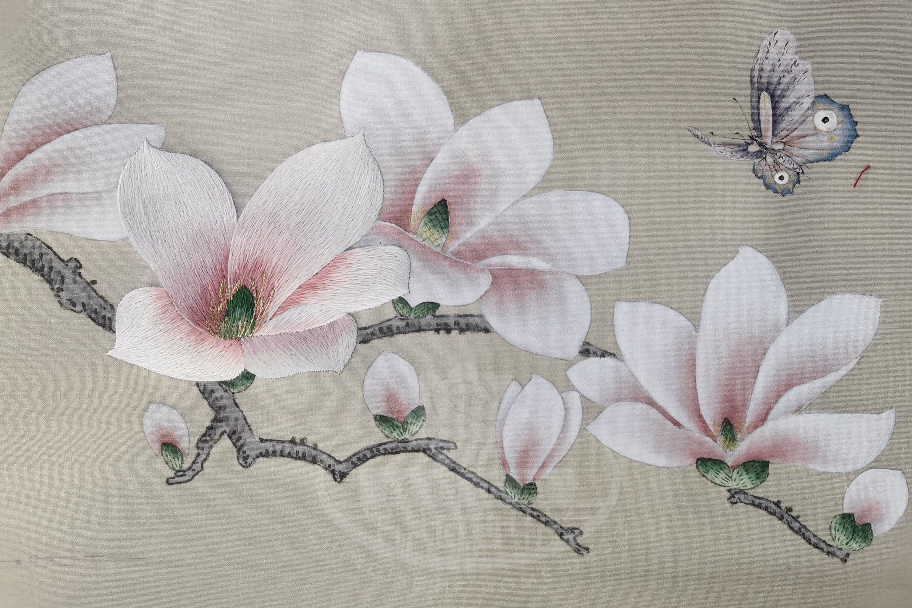 G-001 Embroidered Magnolia SAMPLE in Stockon CS-17 Silk