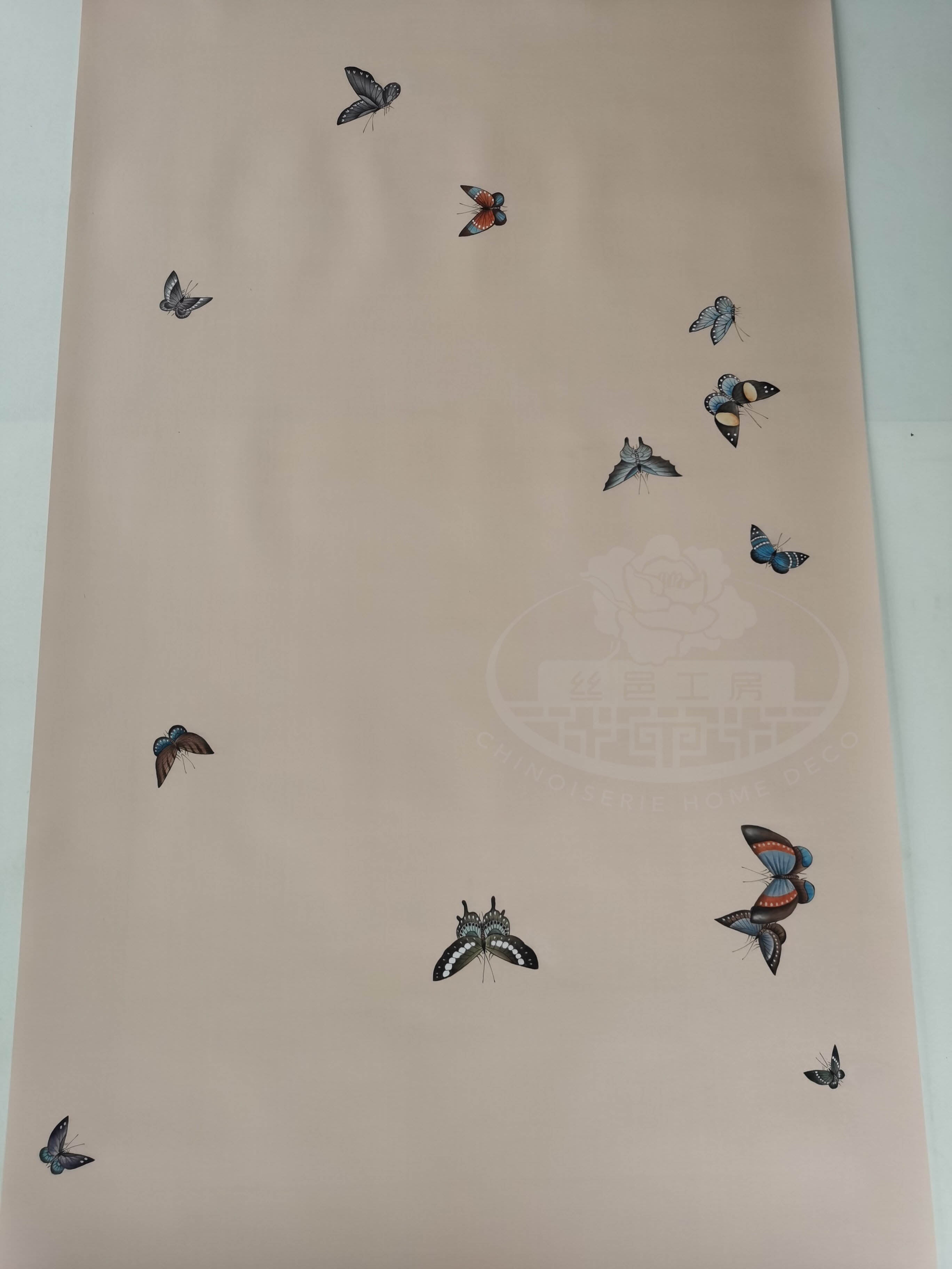 G-030 Butterflies on Light Pink Spun Silk SP-34