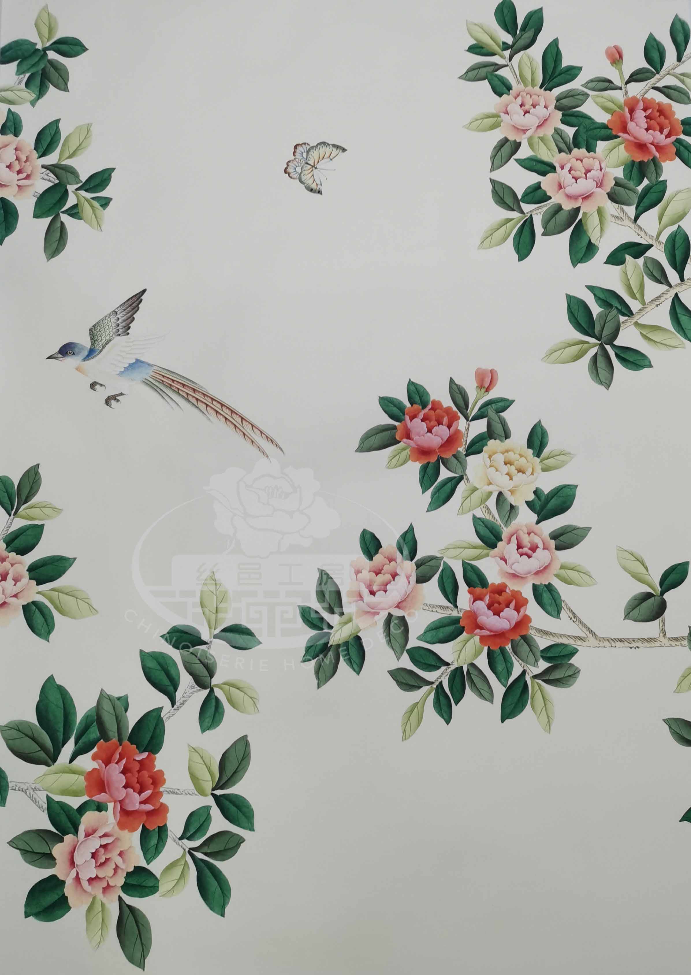 G-031 Lingering Garden Chinoiserie Handpainted Wallpaper on Ivory Paper No. 94