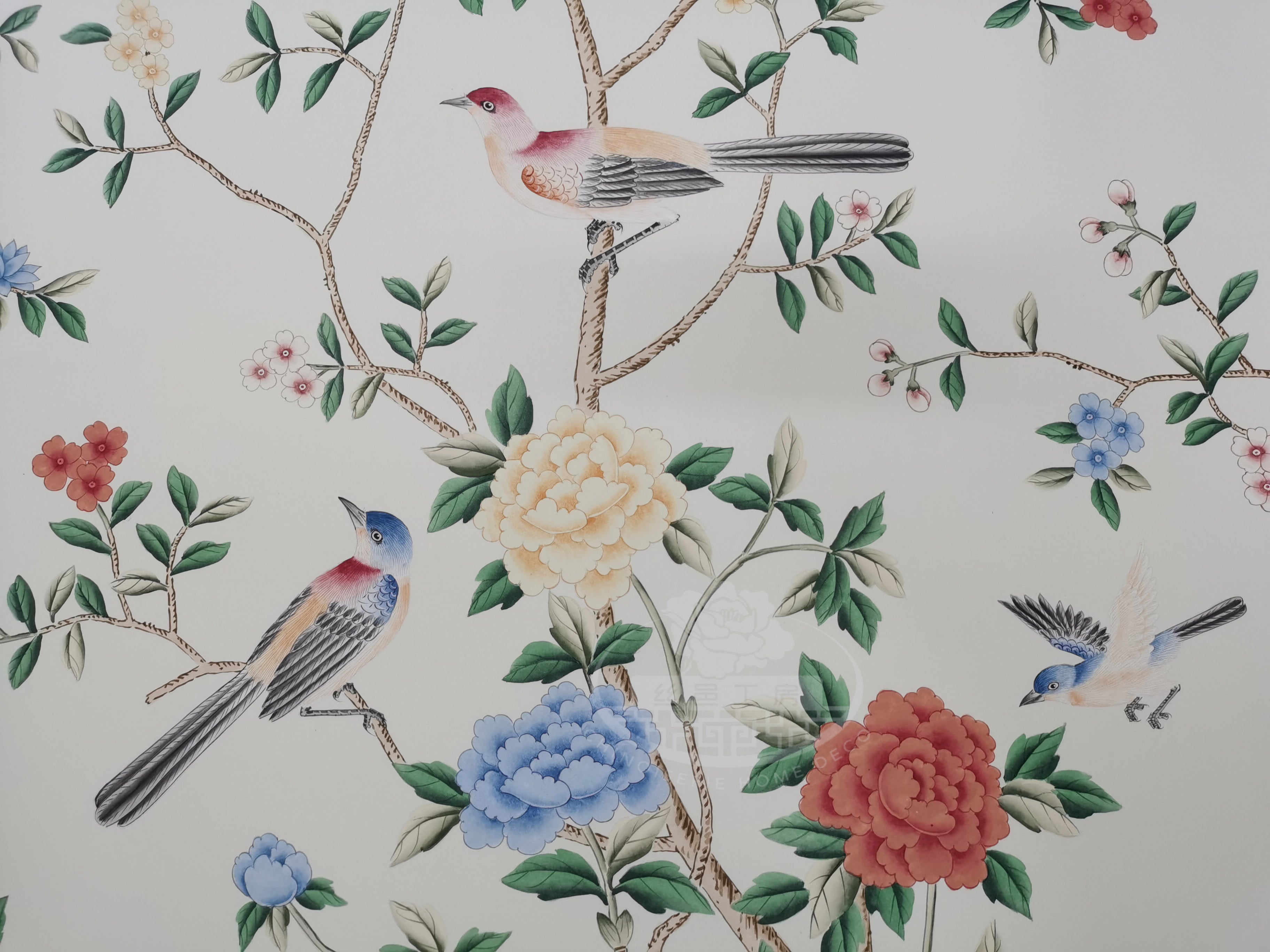 G-005 Grand View Garden Chinoiserie Handpainted Wallpaper on Ivory Paper No. 94