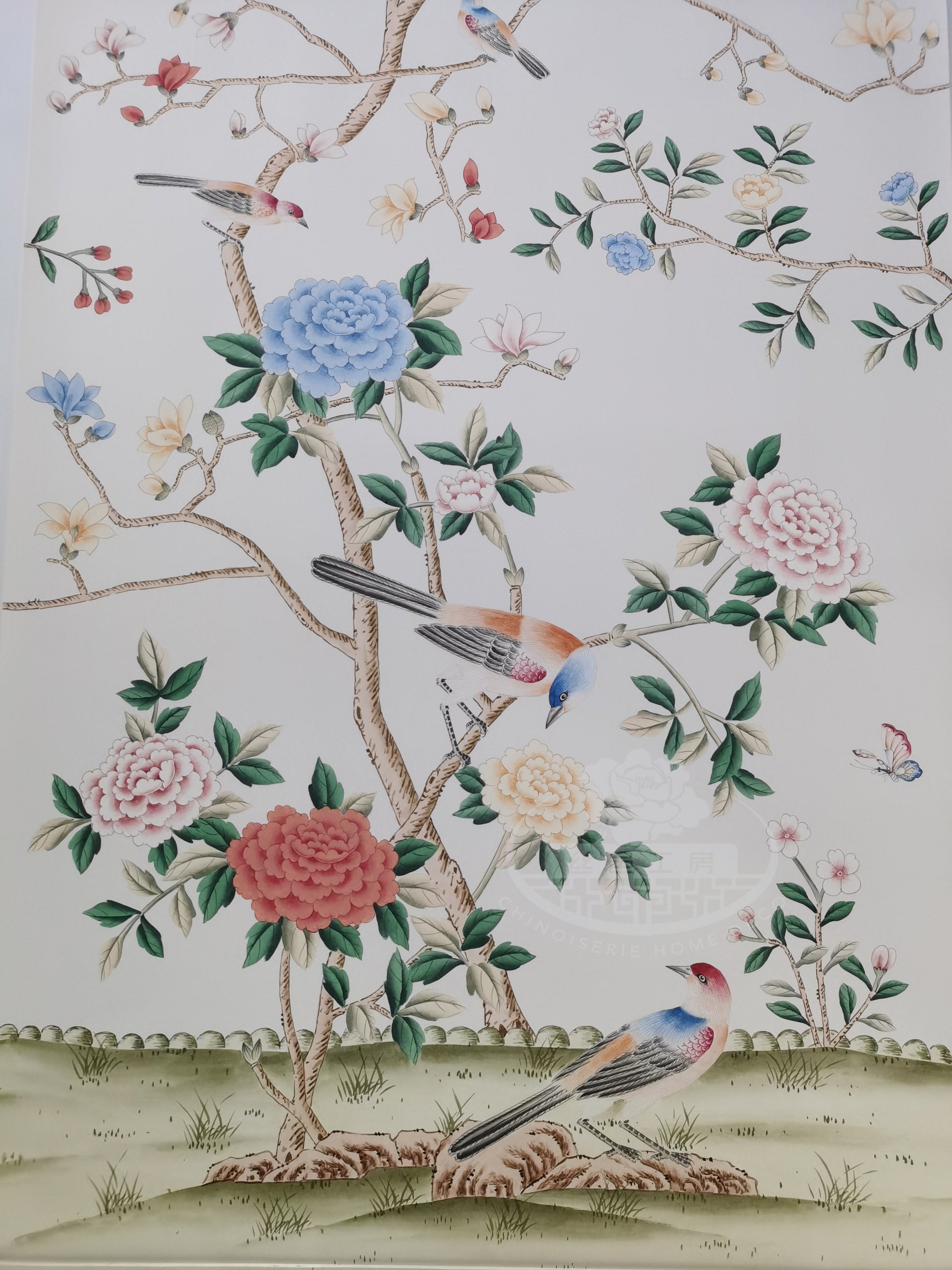 G-005 Grand View Garden Chinoiserie Handpainted Wallpaper on Ivory Paper No. 94