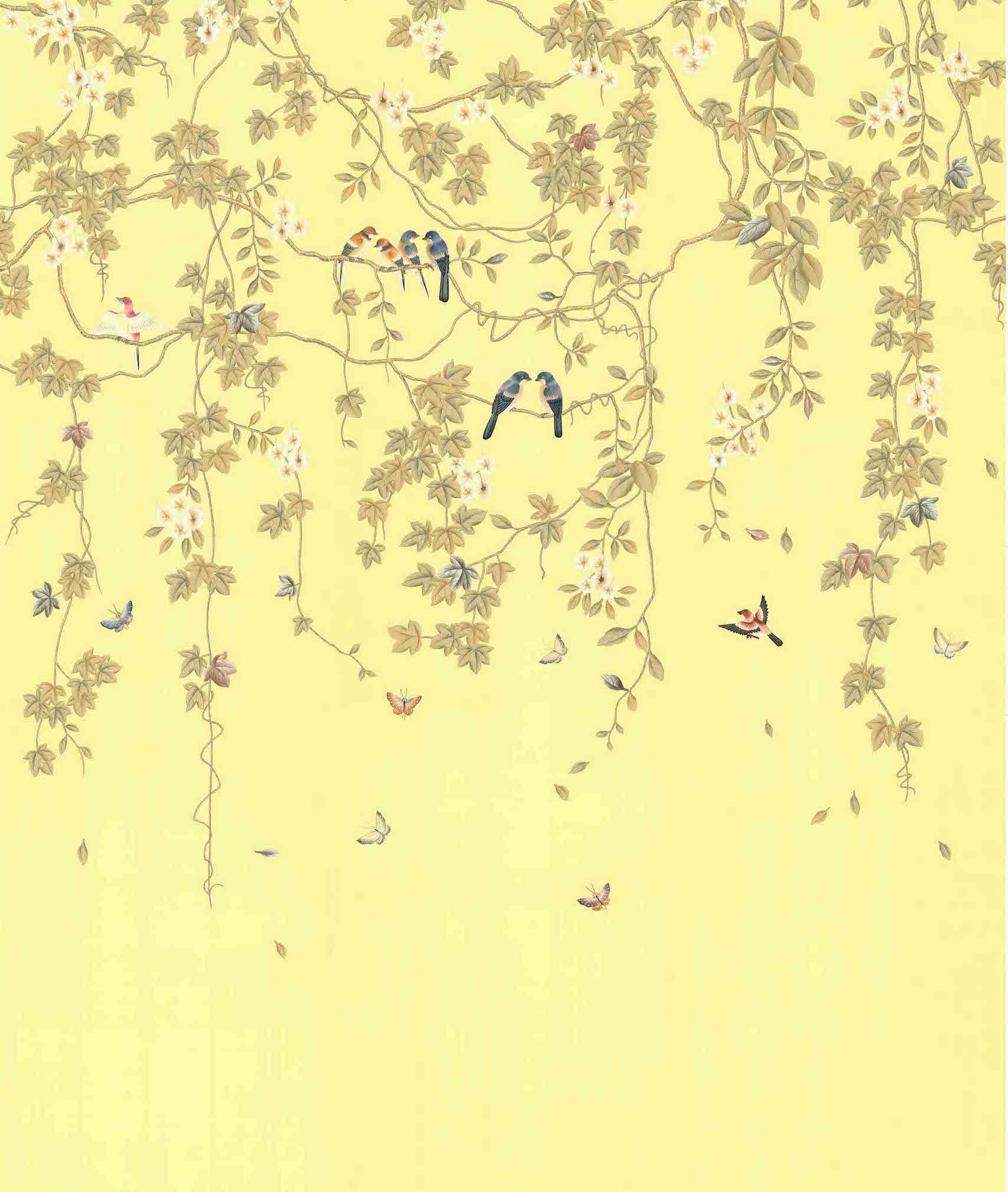 G-016 Birds and Vines in Yellow Silk SP-14