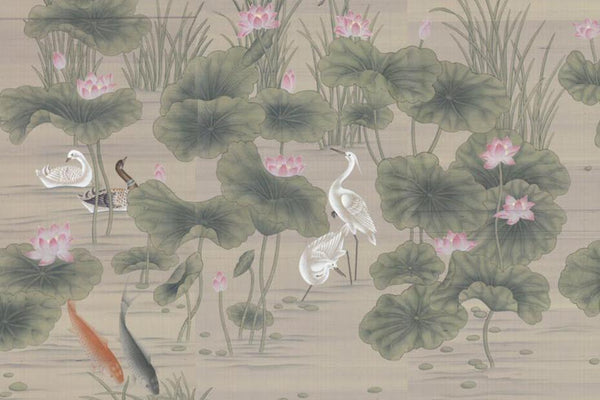 Custom-made Chinoiserie hand-painted wallpaper with intricate floral and bird motifs, tailored to fit any wall size and color scheme.