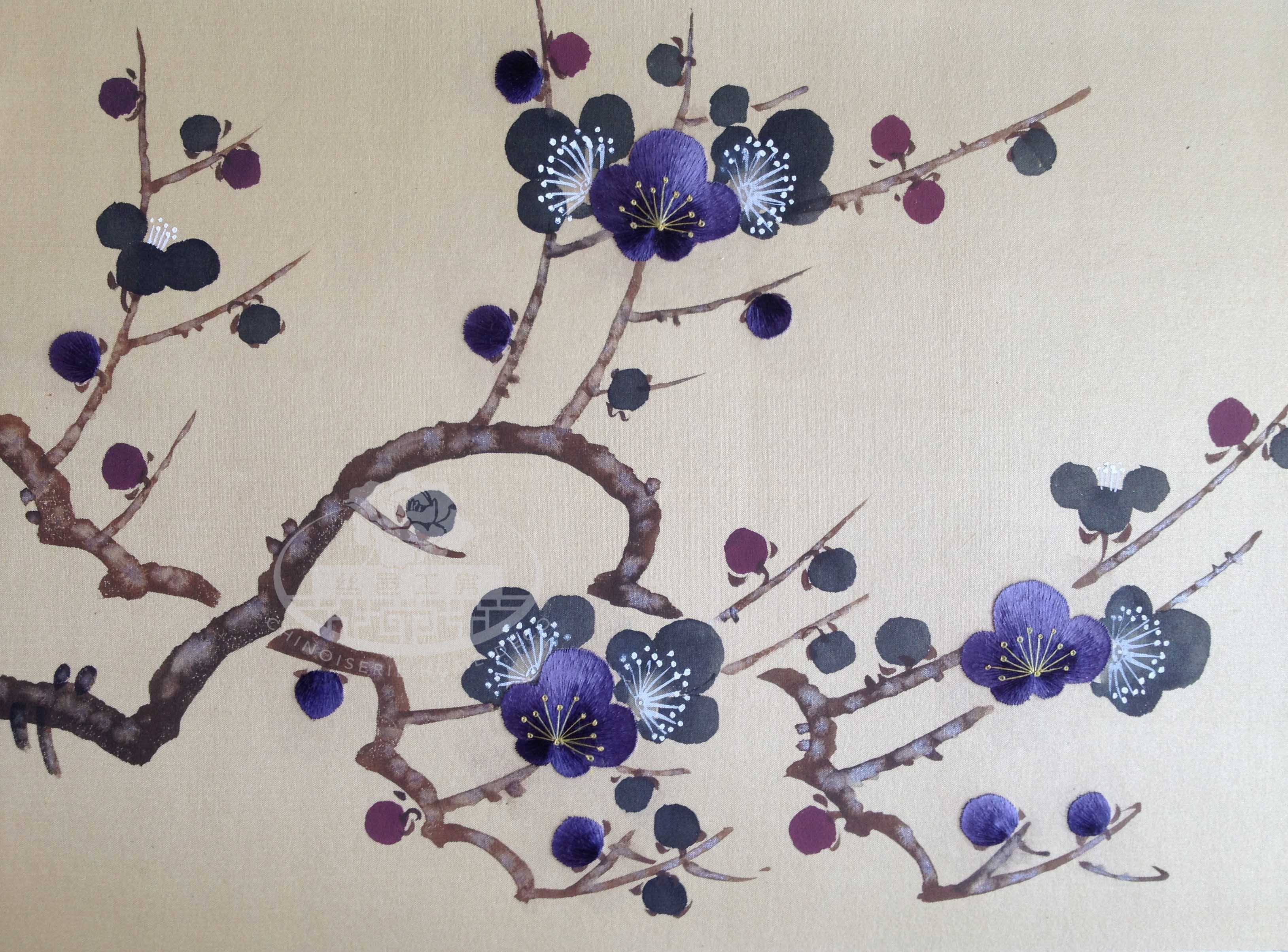 G-018 Plum Blossom on Light Brown Silk SP-6