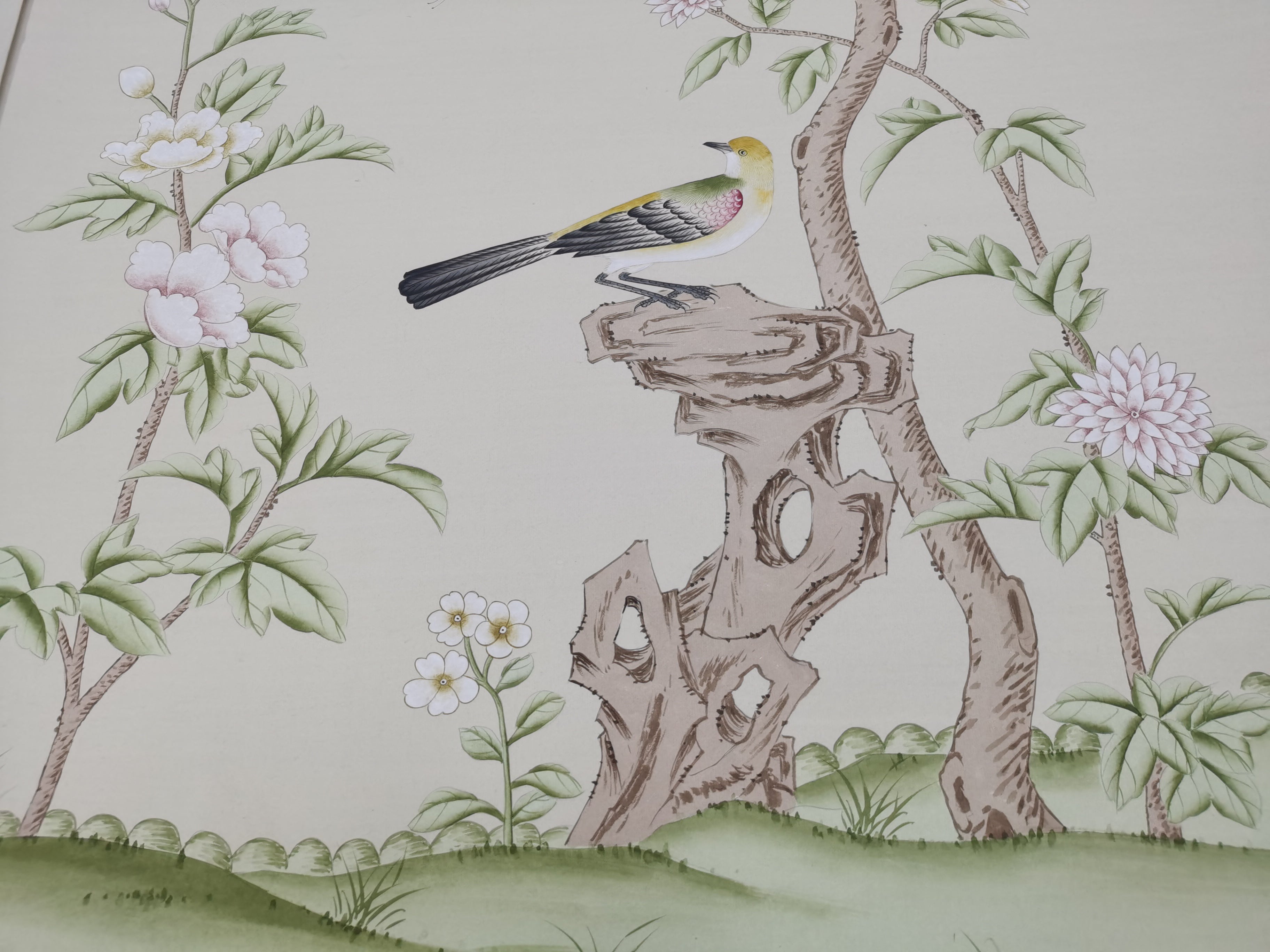 G-006 Birds Twittering in Serenity on Custom Color Paper Benjamin Moore Seapearl OC-19