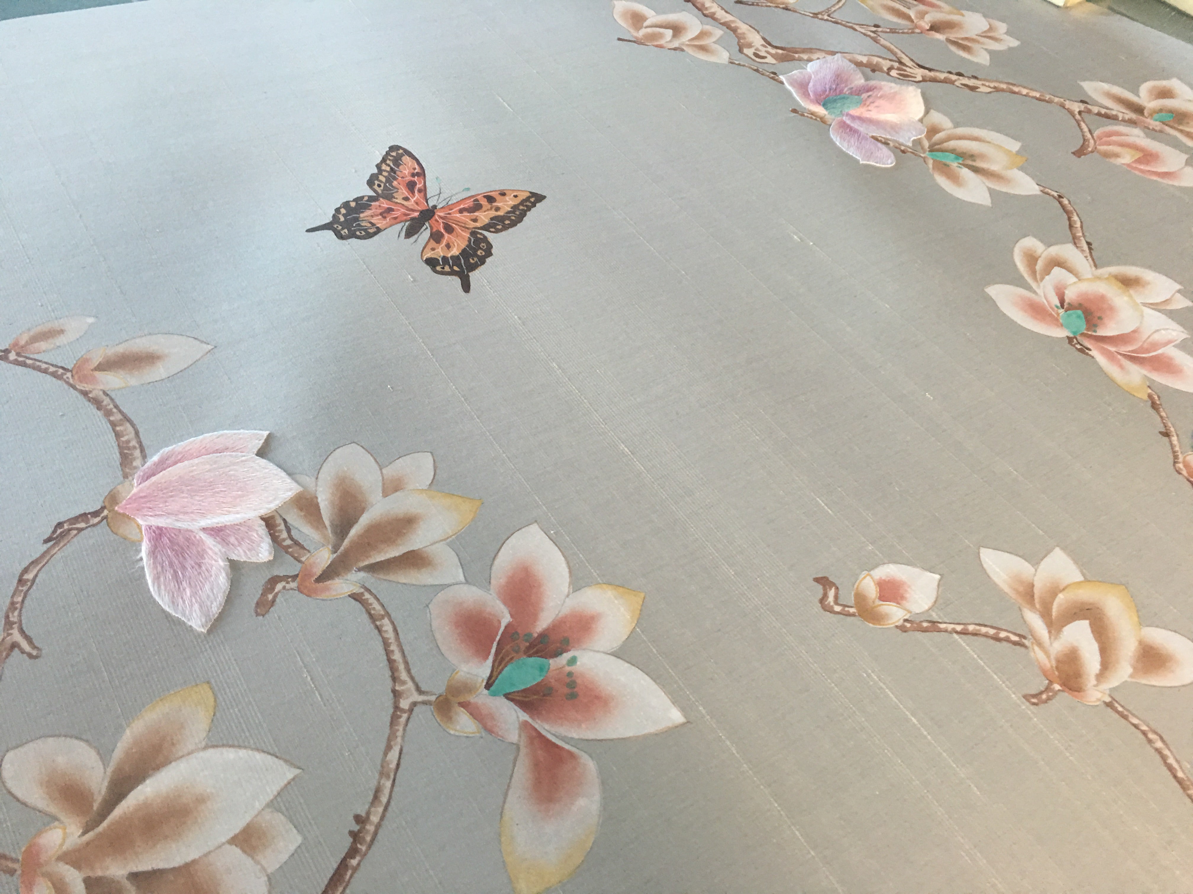 G-001 Magnolia with Partial Hand Embroidery on Light Grey DP-25