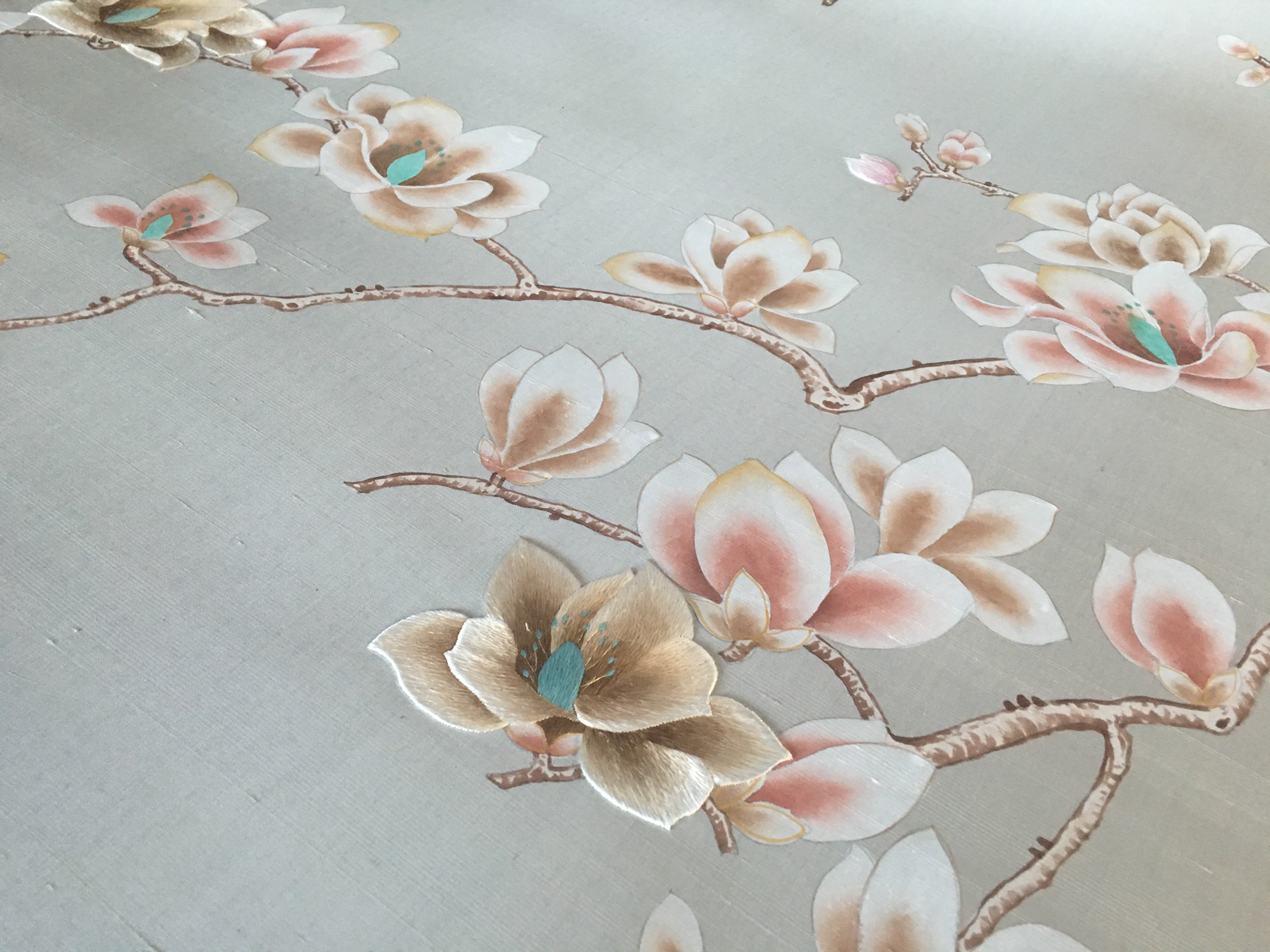 G-001 Magnolia with Partial Hand Embroidery on Light Grey DP-25