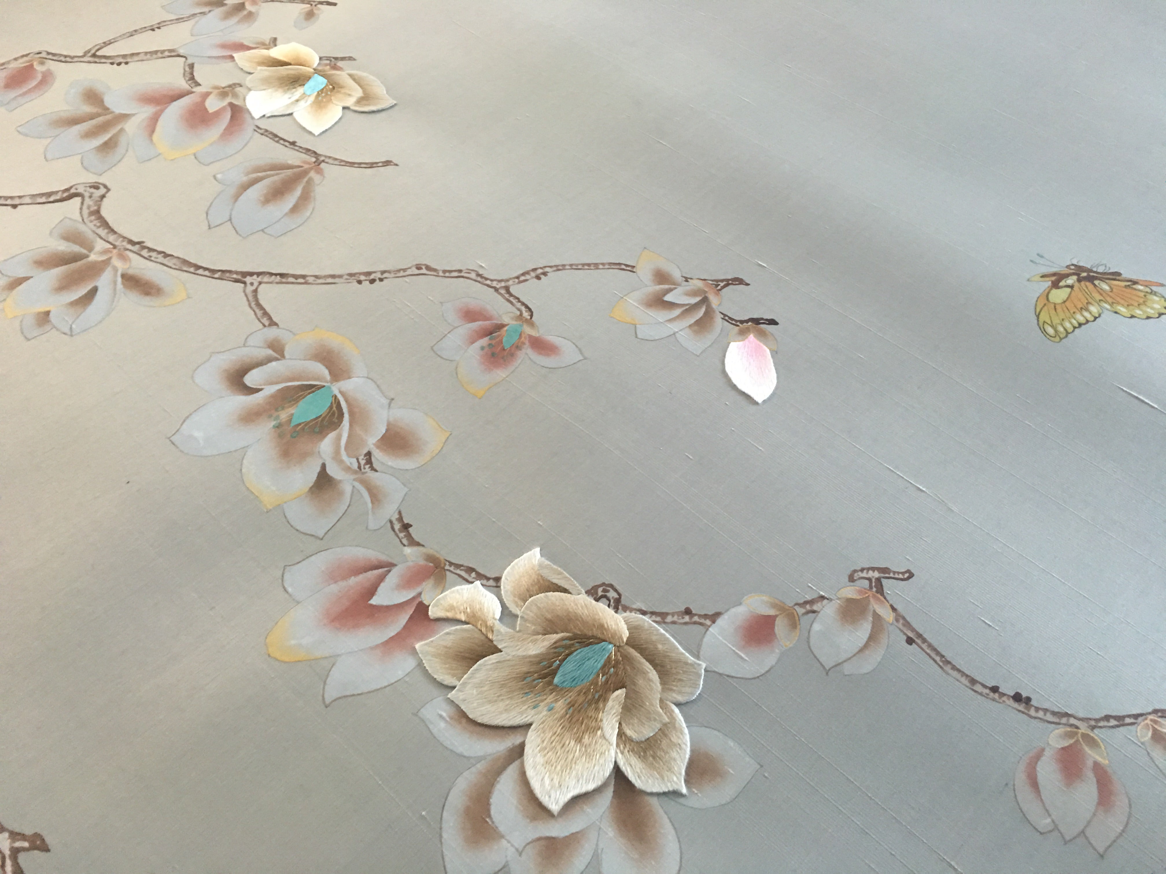 G-001 Magnolia with Partial Hand Embroidery on Light Grey DP-25