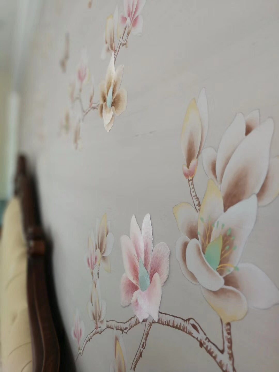 G-001 Magnolia with Partial Hand Embroidery on Light Grey DP-25